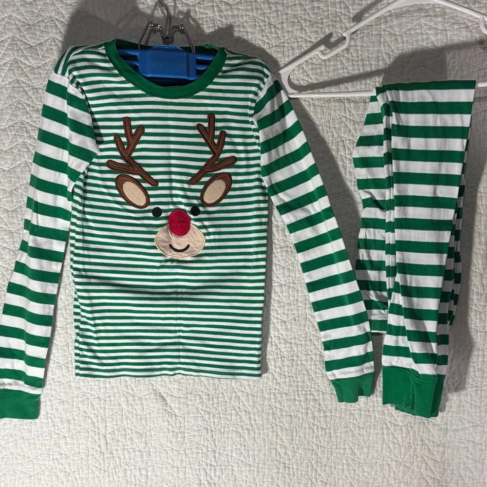 Festive Reindeer Striped Kids Pajama Set